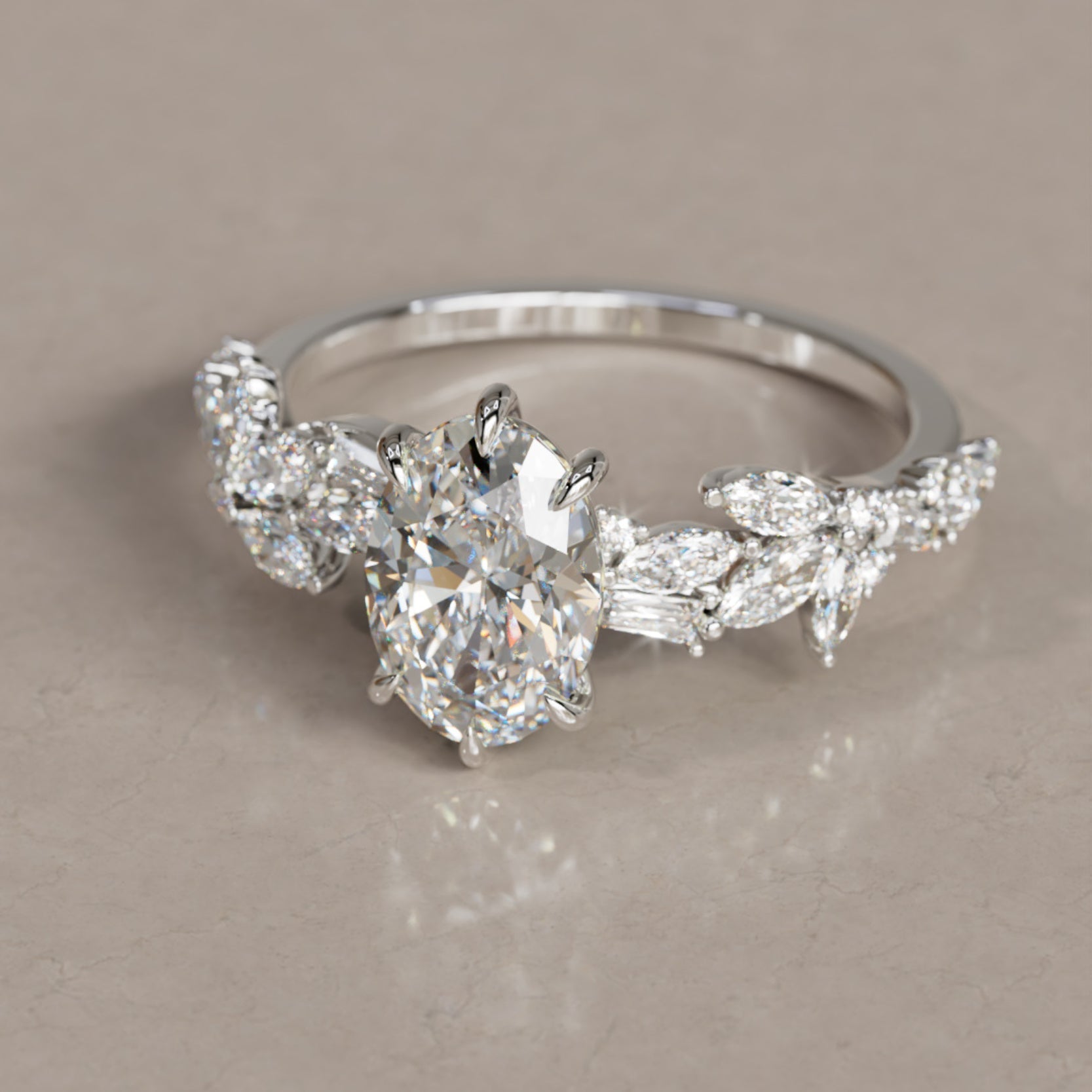 Marquise Shaped Three Stone Lab Grown Diamond Engagement Ring