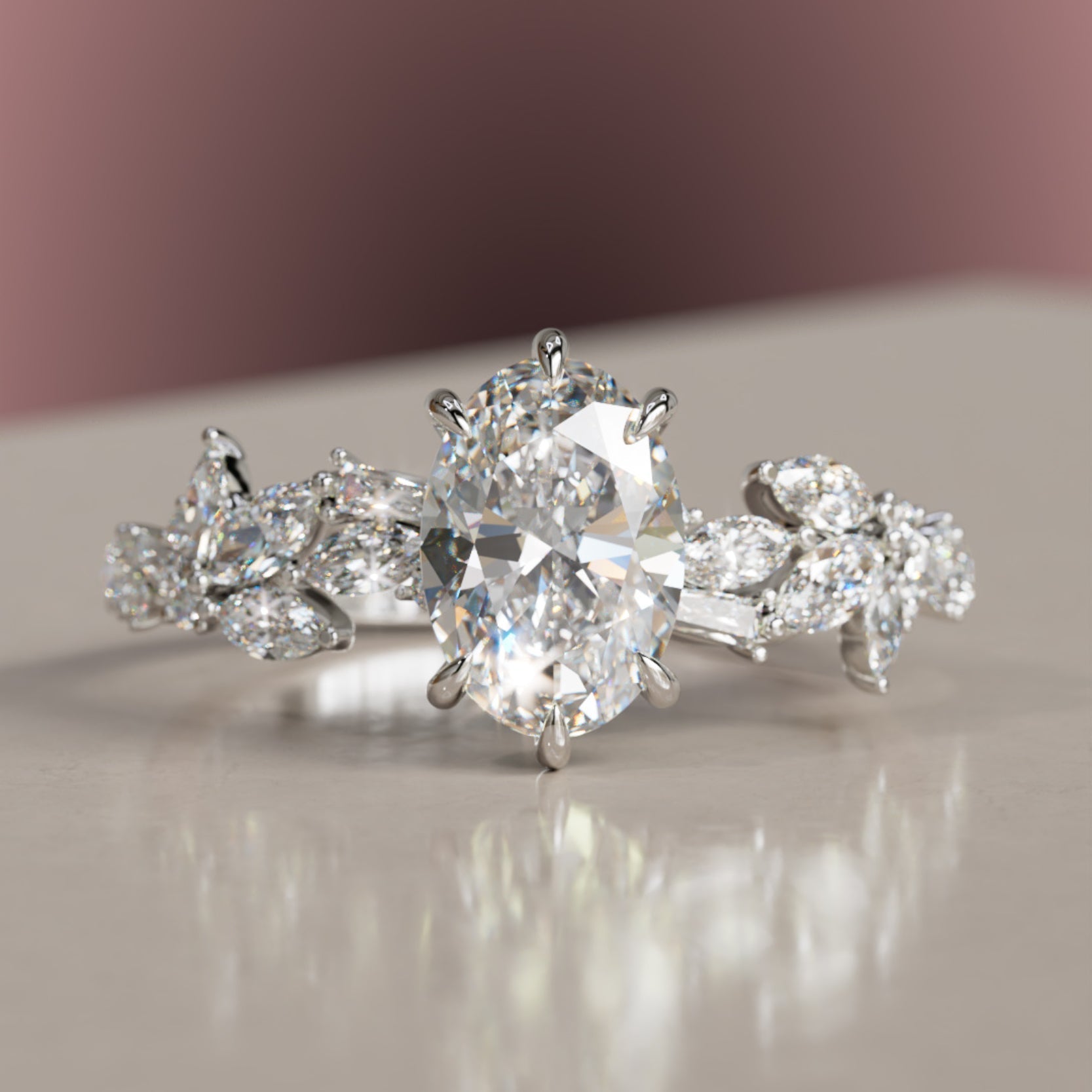 Marquise Shaped Three Stone Lab Grown Diamond Engagement Ring