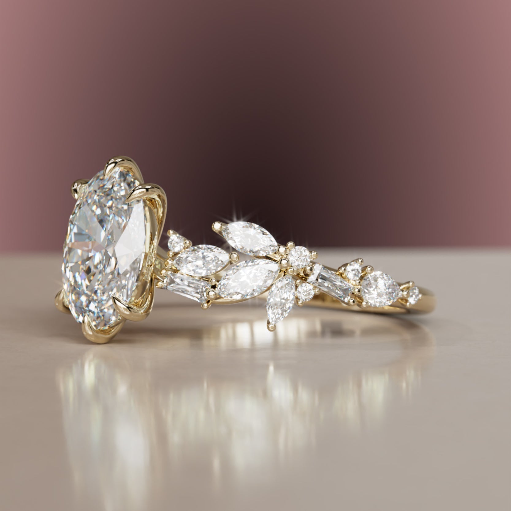 Marquise Shaped Three Stone Lab Grown Diamond Engagement Ring