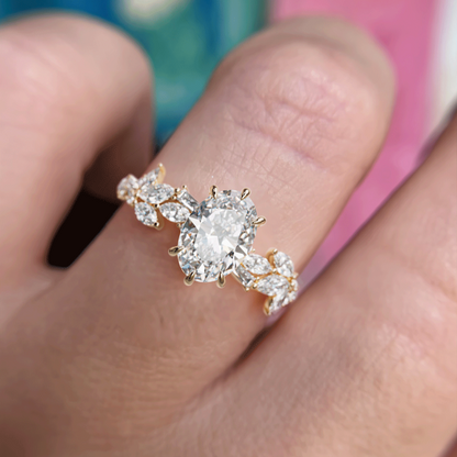 Marquise Shaped Three Stone Lab Grown Diamond Engagement Ring
