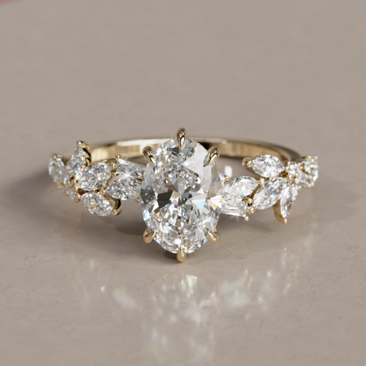 Marquise Shaped Three Stone Lab Grown Diamond Engagement Ring
