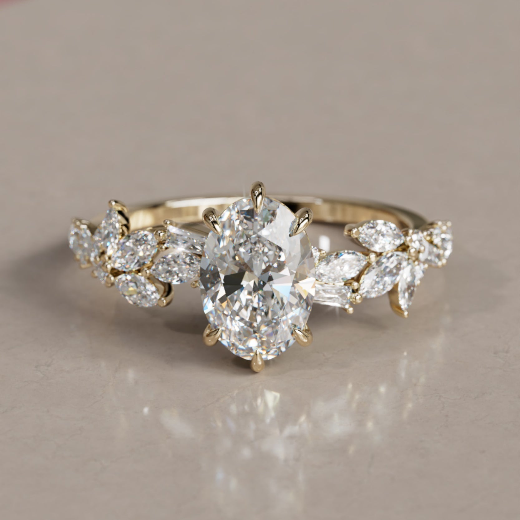 Marquise Shaped Three Stone Lab Grown Diamond Engagement Ring