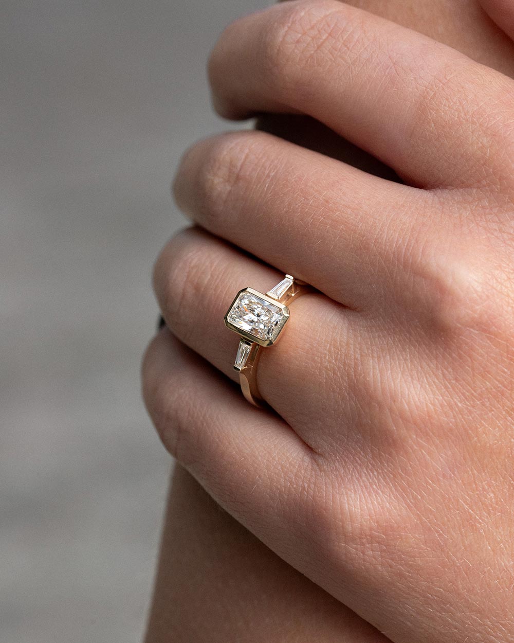 Marquise Shaped Three Stone Lab Grown Diamond Engagement Ring