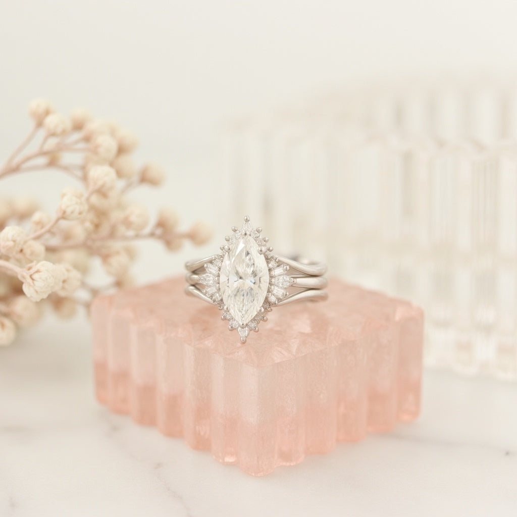 2.9 Carats Emerald Pave Styled Moissanite Engagement Ring