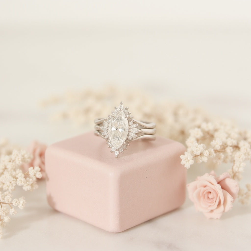 2.9 Carats Emerald Pave Styled Moissanite Engagement Ring