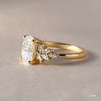 Marquise Shaped Three Stone Lab Grown Diamond Engagement Ring