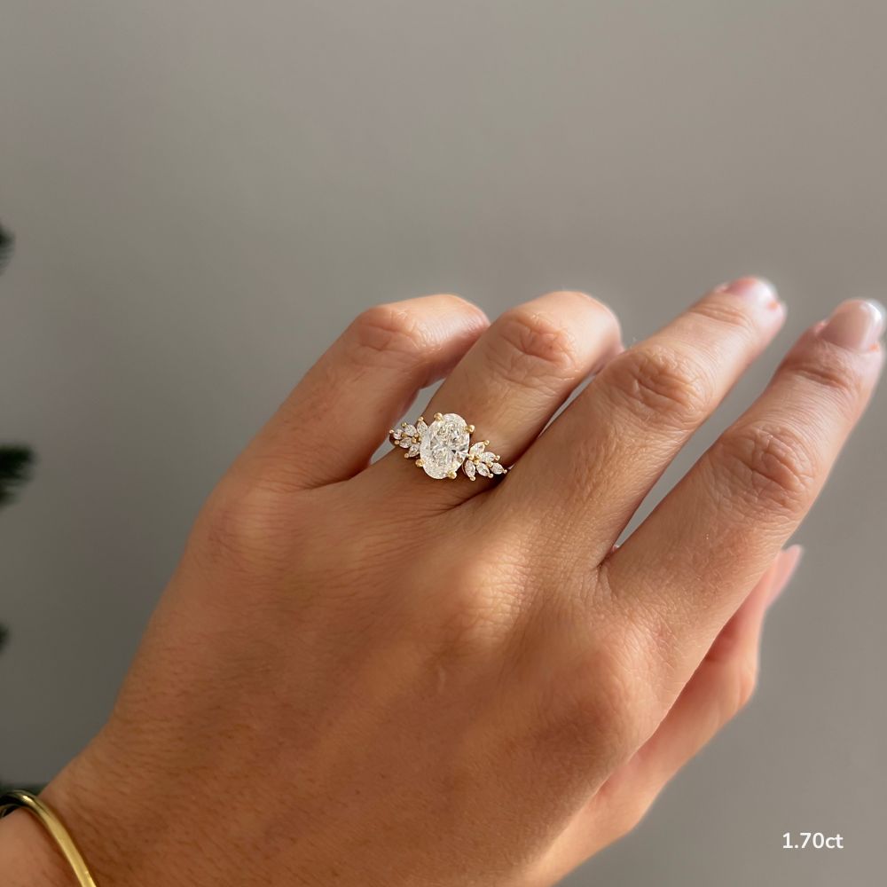 Marquise Shaped Three Stone Lab Grown Diamond Engagement Ring