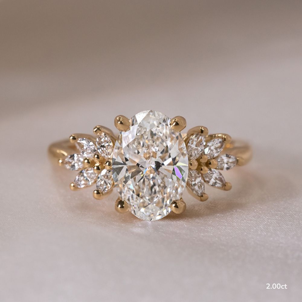 Marquise Shaped Three Stone Lab Grown Diamond Engagement Ring