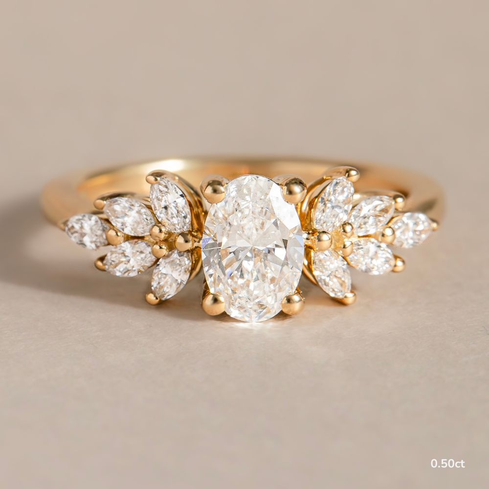 Marquise Shaped Three Stone Lab Grown Diamond Engagement Ring