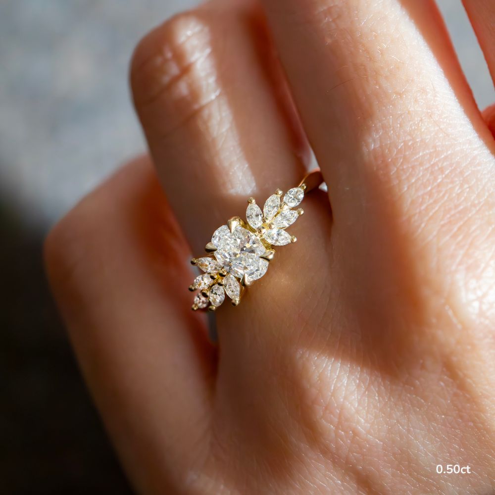 Marquise Shaped Three Stone Lab Grown Diamond Engagement Ring