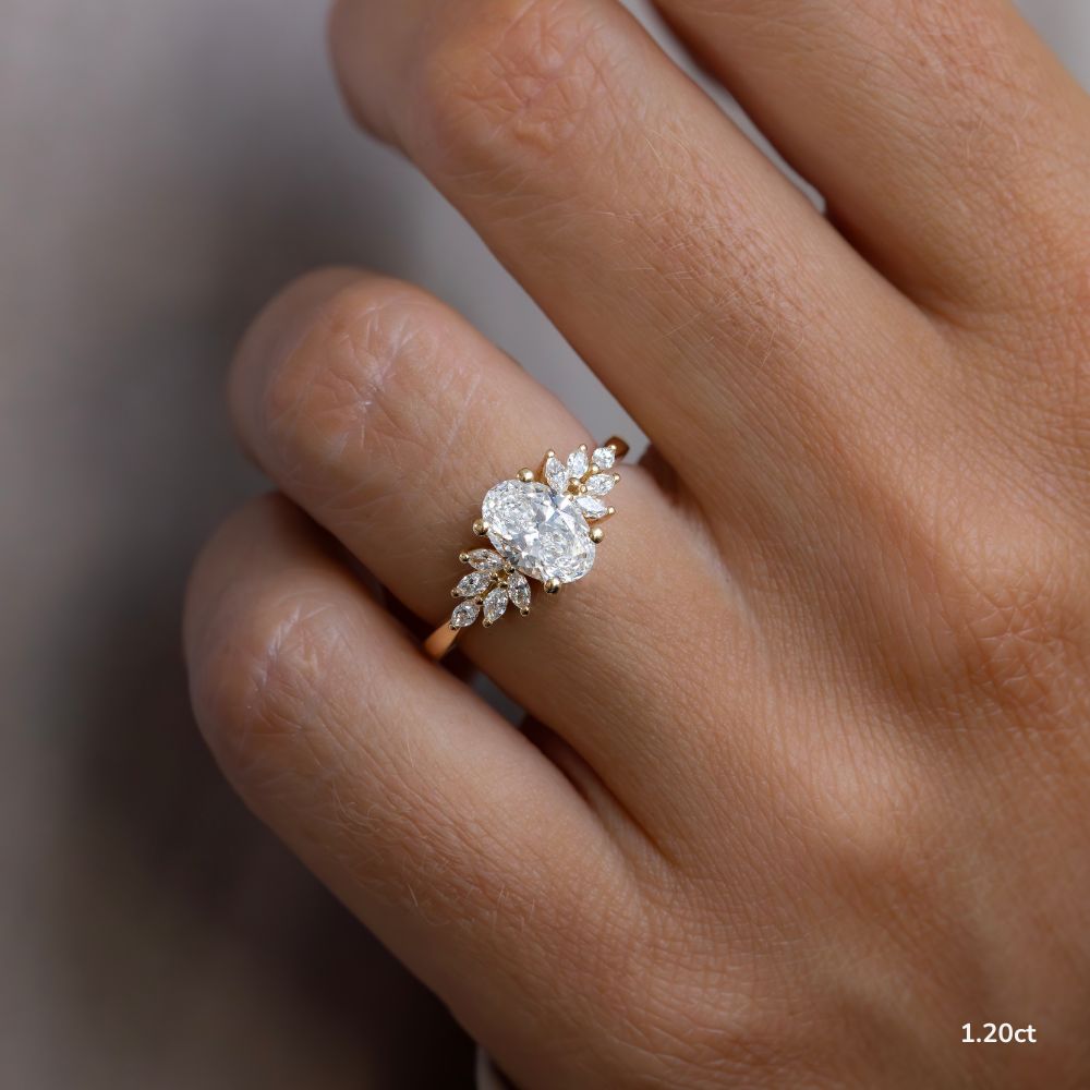 Marquise Shaped Three Stone Lab Grown Diamond Engagement Ring