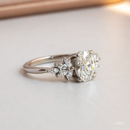 Marquise Shaped Three Stone Lab Grown Diamond Engagement Ring