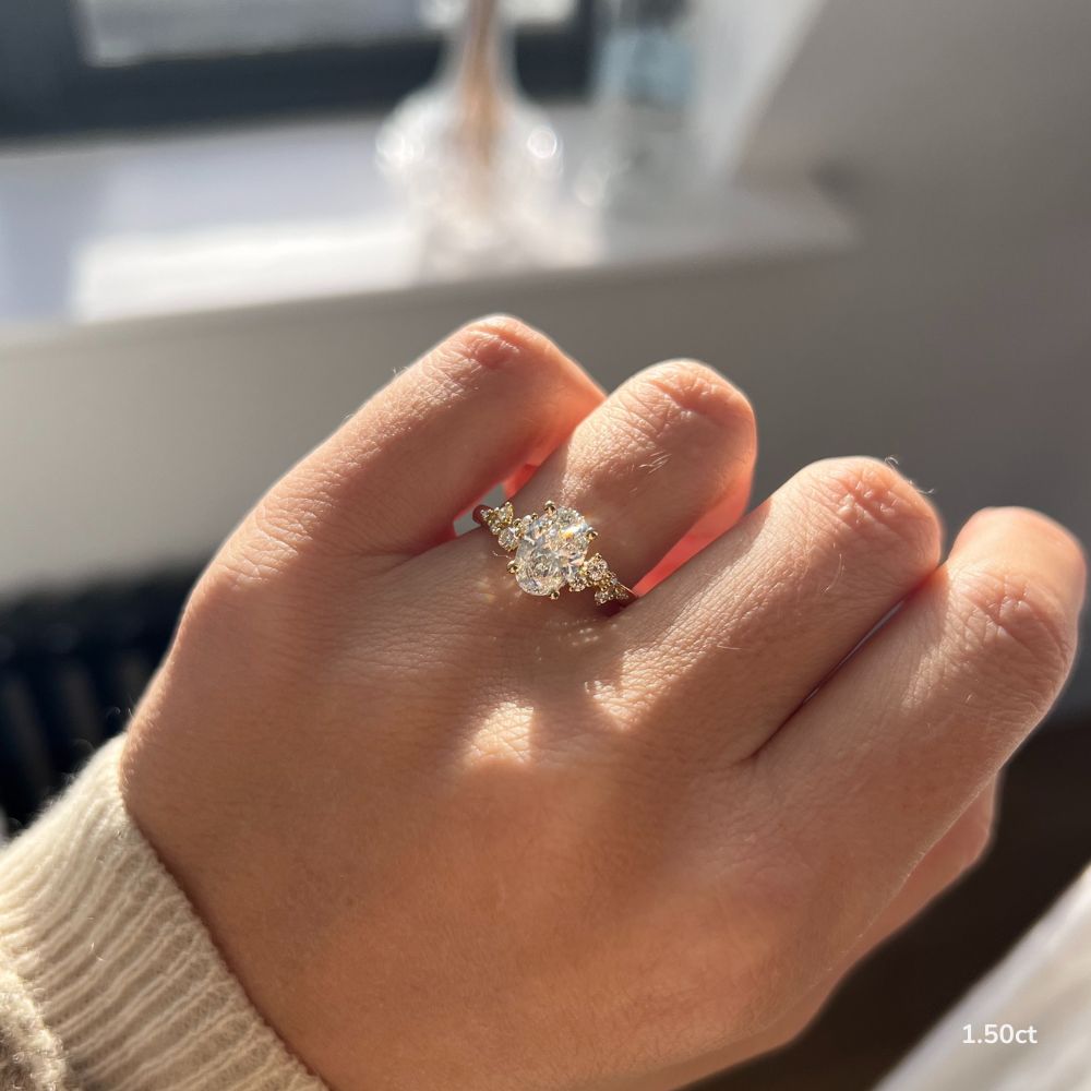 Marquise Shaped Three Stone Lab Grown Diamond Engagement Ring