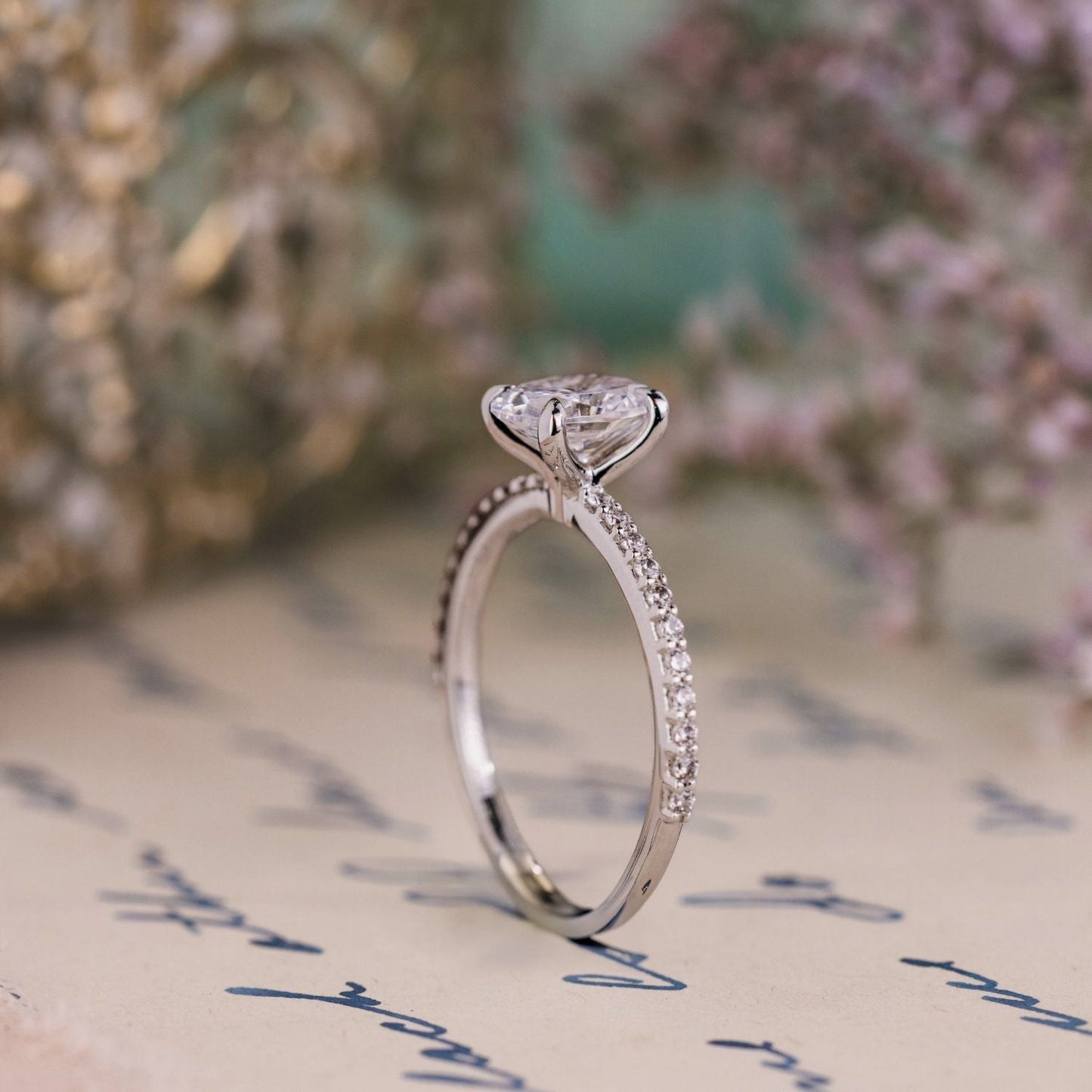 Marquise Shaped Three Stone Lab Grown Diamond Engagement Ring