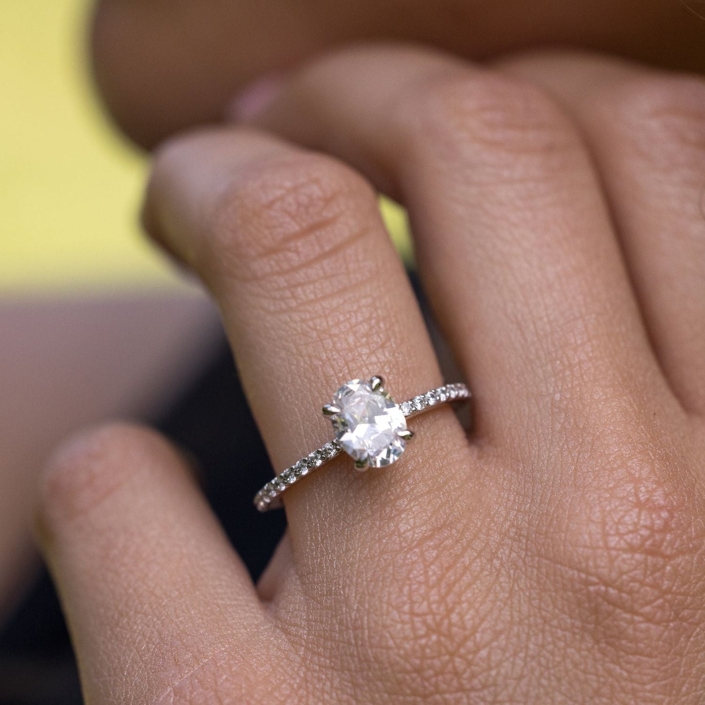 Marquise Shaped Three Stone Lab Grown Diamond Engagement Ring