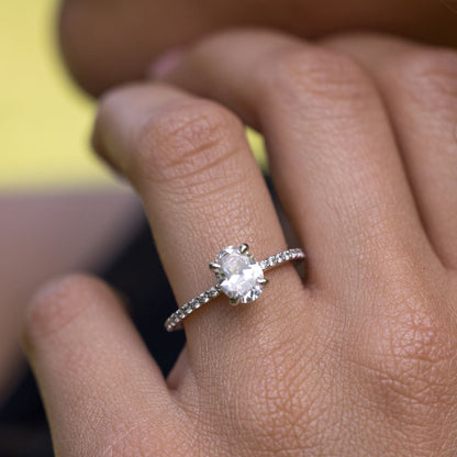 Marquise Shaped Three Stone Lab Grown Diamond Engagement Ring
