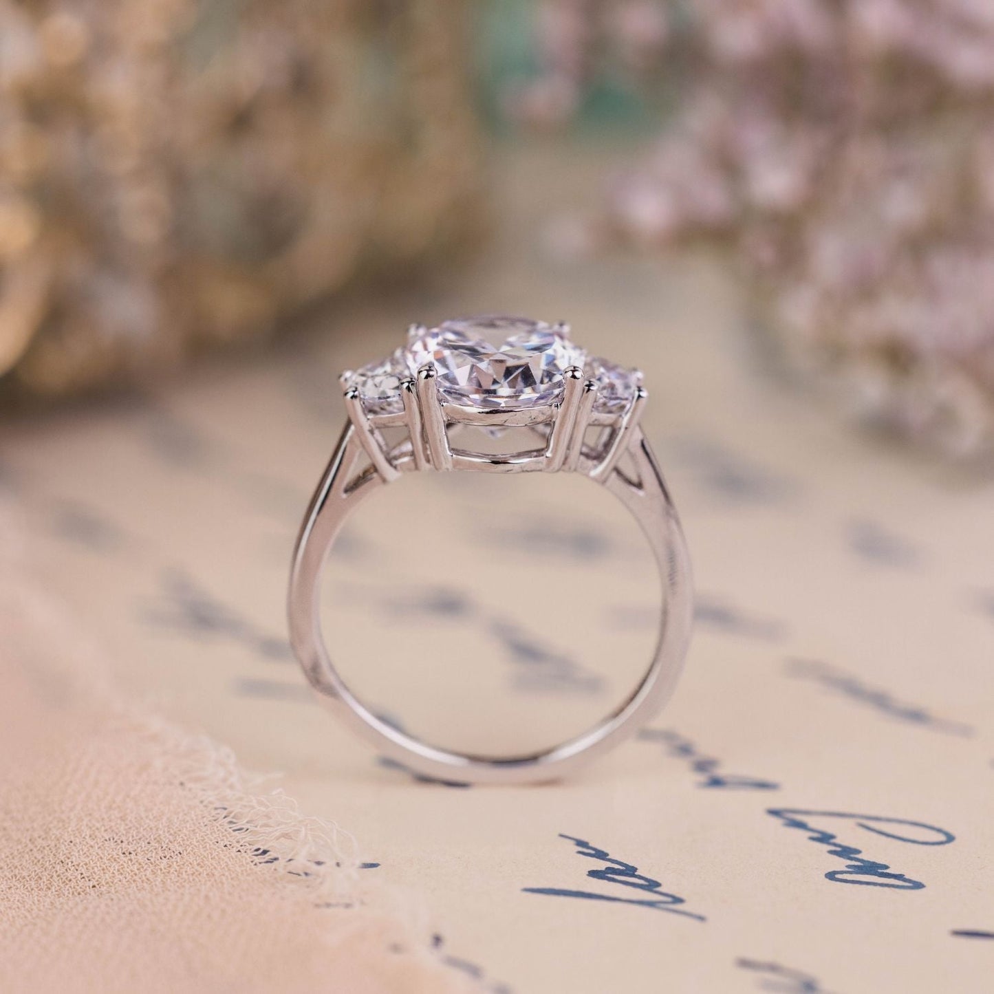 Marquise Shaped Three Stone Lab Grown Diamond Engagement Ring