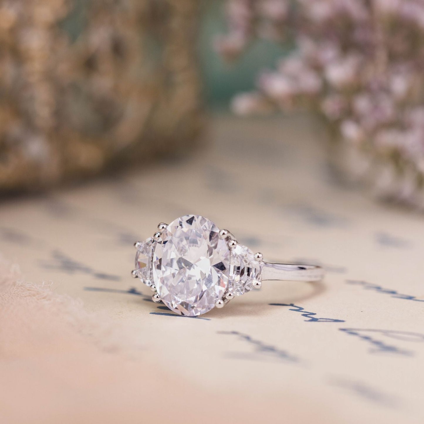 Marquise Shaped Three Stone Lab Grown Diamond Engagement Ring