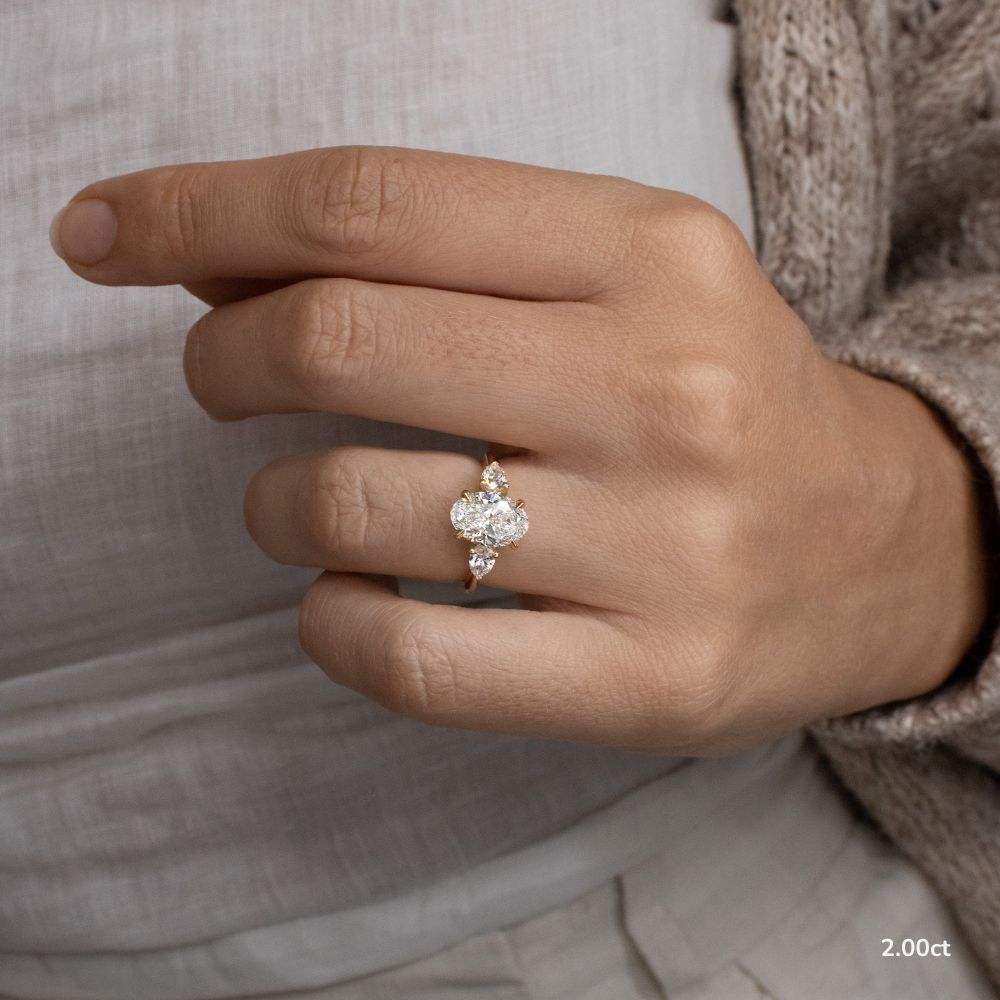 Marquise Shaped Three Stone Lab Grown Diamond Engagement Ring