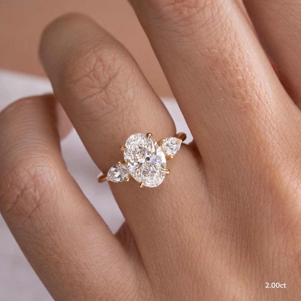 Marquise Shaped Three Stone Lab Grown Diamond Engagement Ring