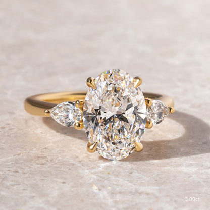 Marquise Shaped Three Stone Lab Grown Diamond Engagement Ring