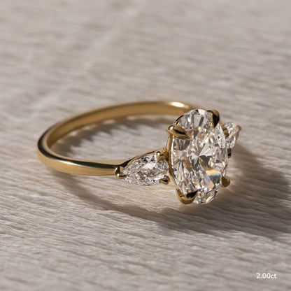 Marquise Shaped Three Stone Lab Grown Diamond Engagement Ring
