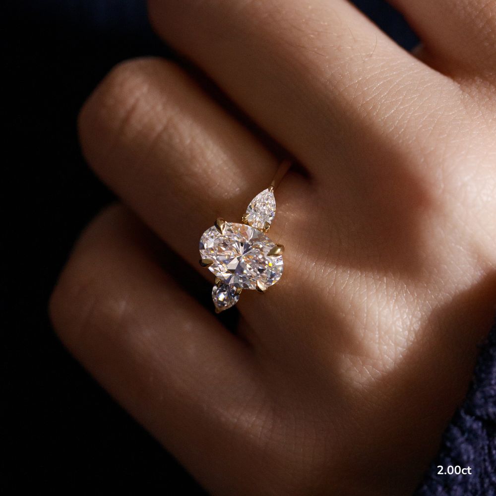 Marquise Shaped Three Stone Lab Grown Diamond Engagement Ring