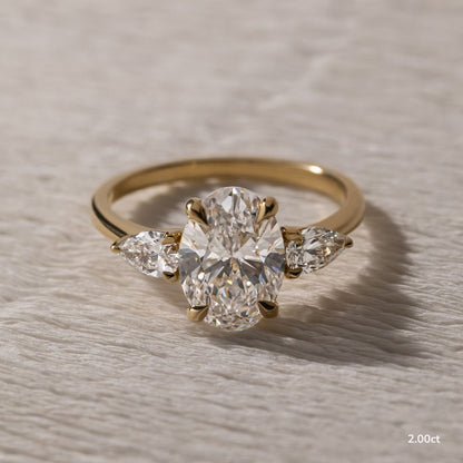 Marquise Shaped Three Stone Lab Grown Diamond Engagement Ring
