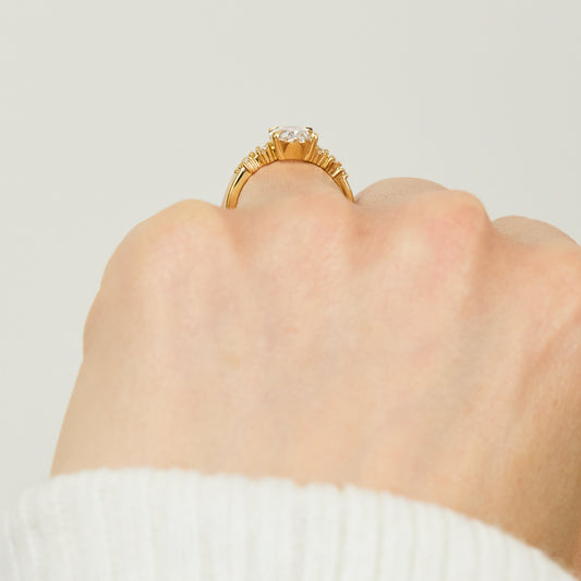 Marquise Shaped Three Stone Lab Grown Diamond Engagement Ring