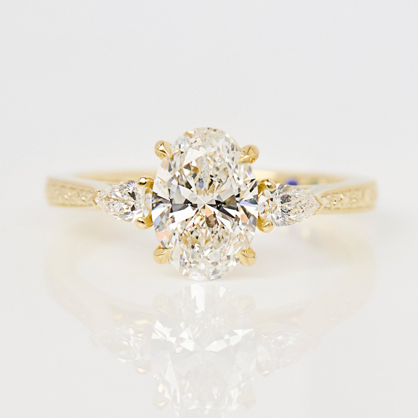 Marquise Shaped Three Stone Lab Grown Diamond Engagement Ring