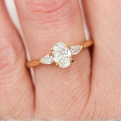 Marquise Shaped Three Stone Lab Grown Diamond Engagement Ring