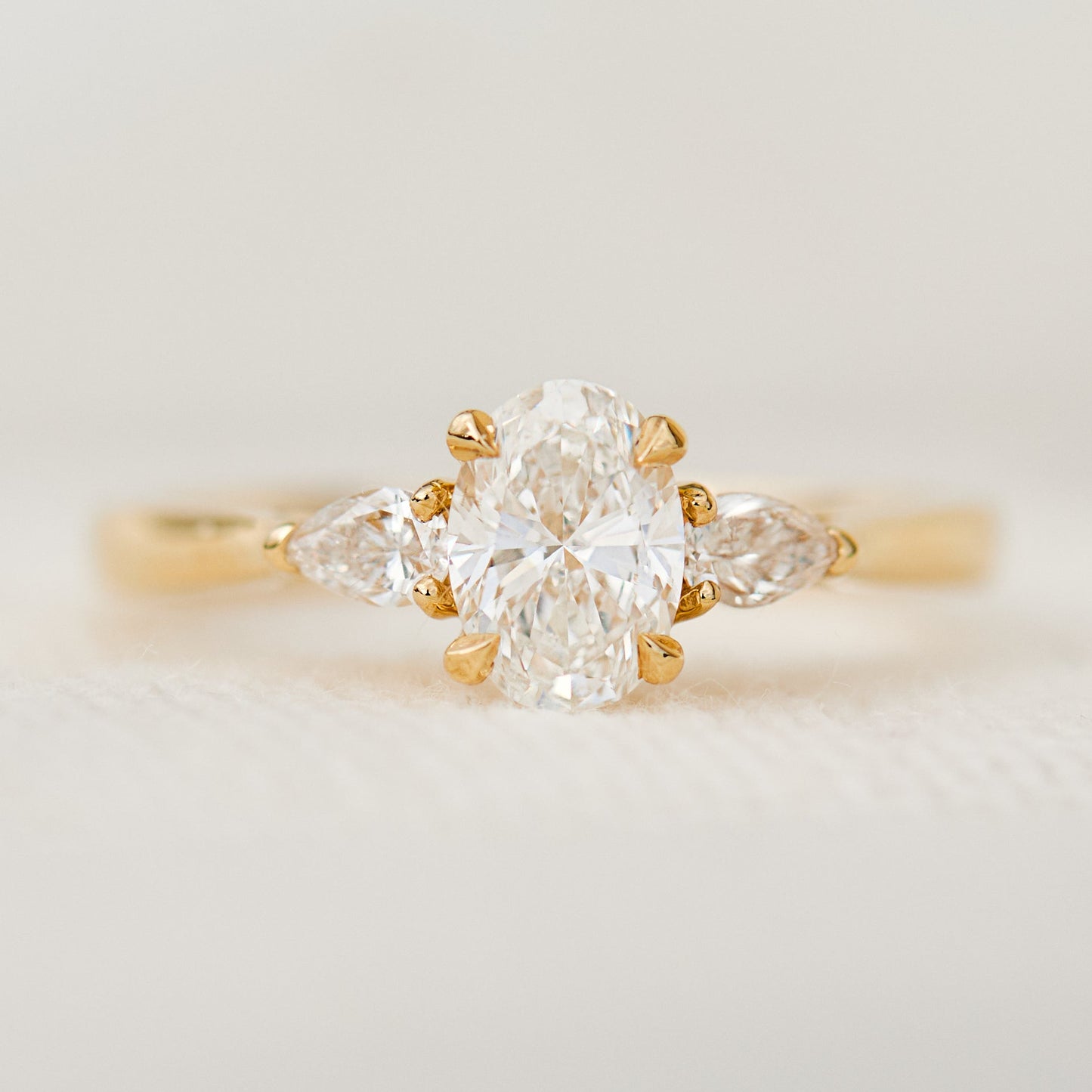 Marquise Shaped Three Stone Lab Grown Diamond Engagement Ring