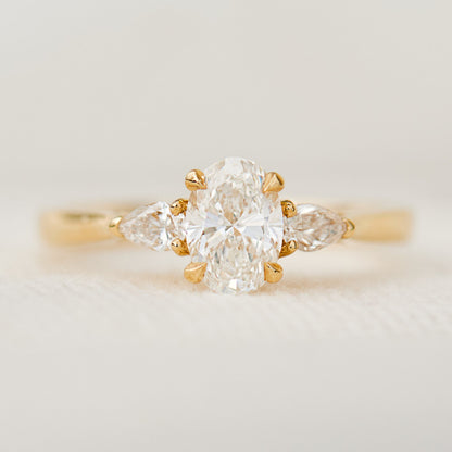 Marquise Shaped Three Stone Lab Grown Diamond Engagement Ring