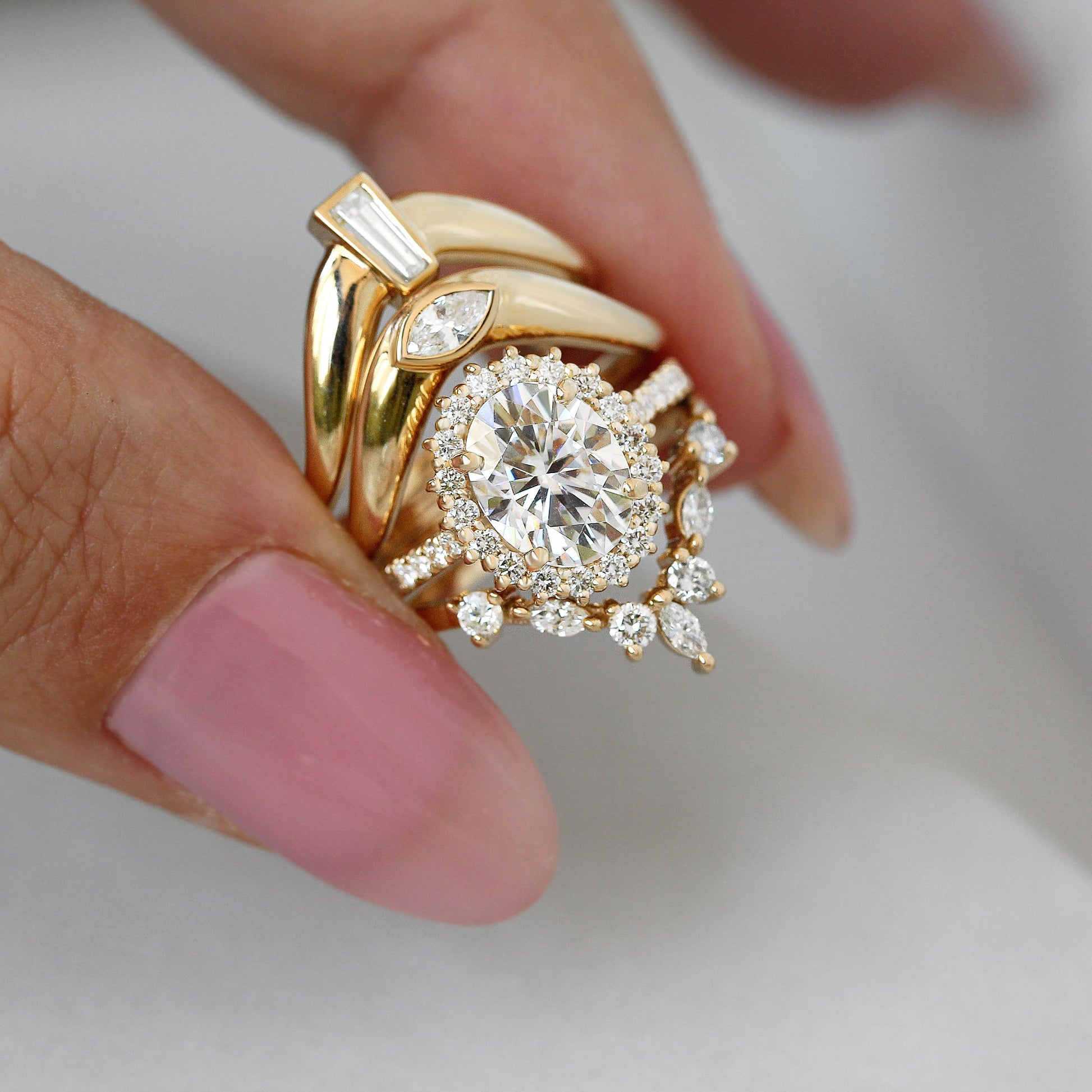 2.9 Carats Emerald Pave Styled Moissanite Engagement Ring