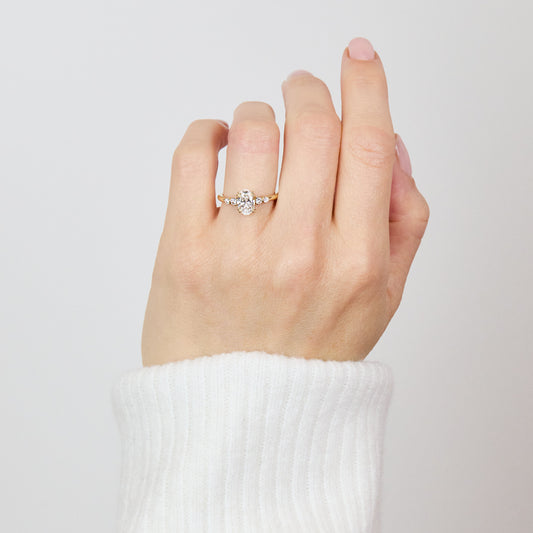 Marquise Shaped Three Stone Lab Grown Diamond Engagement Ring