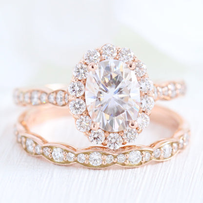 1.5 CT Oval Cut Vintage Style Moissanite Bridal Ring Set