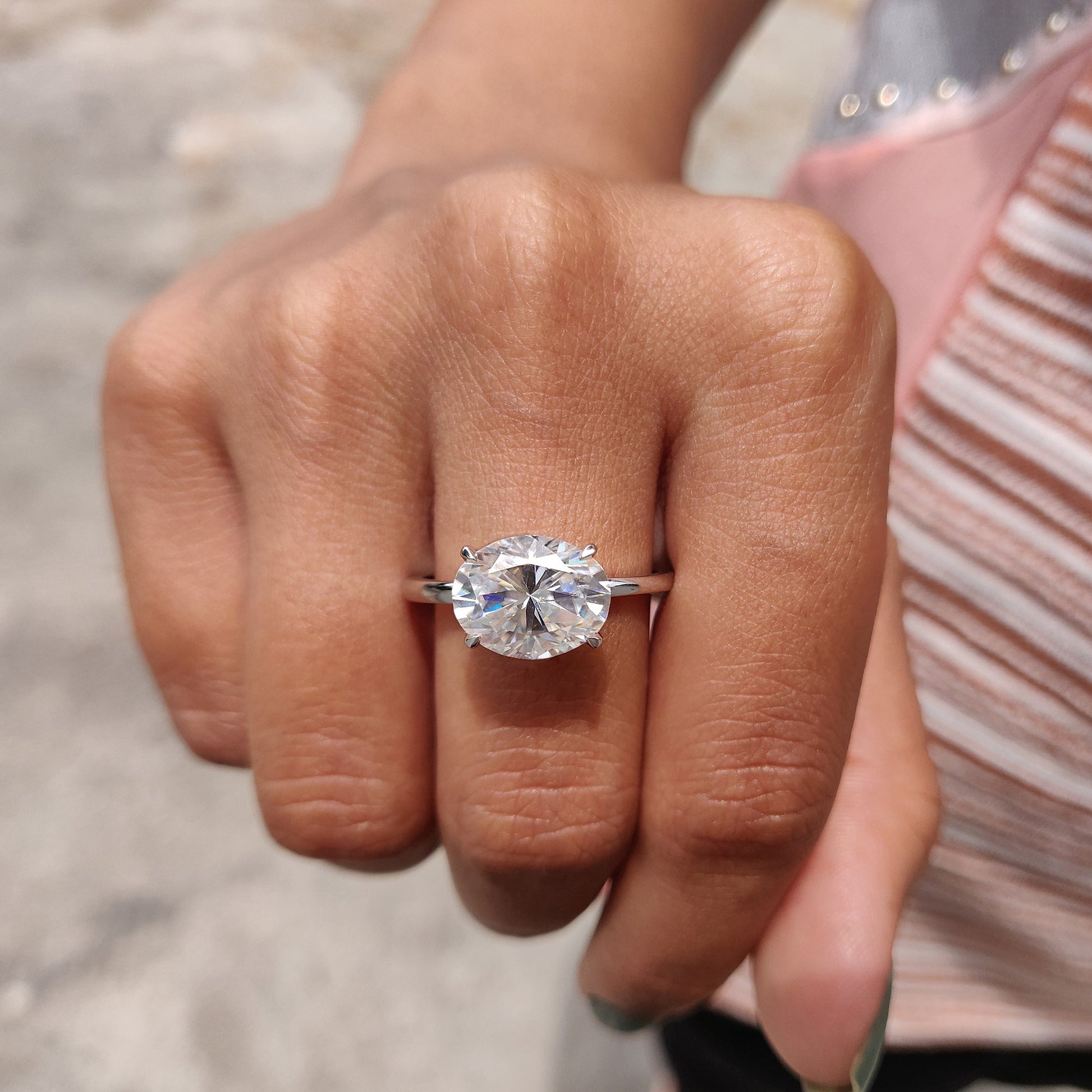 Oval Cut Moissanite Solitaire Engagement Ring