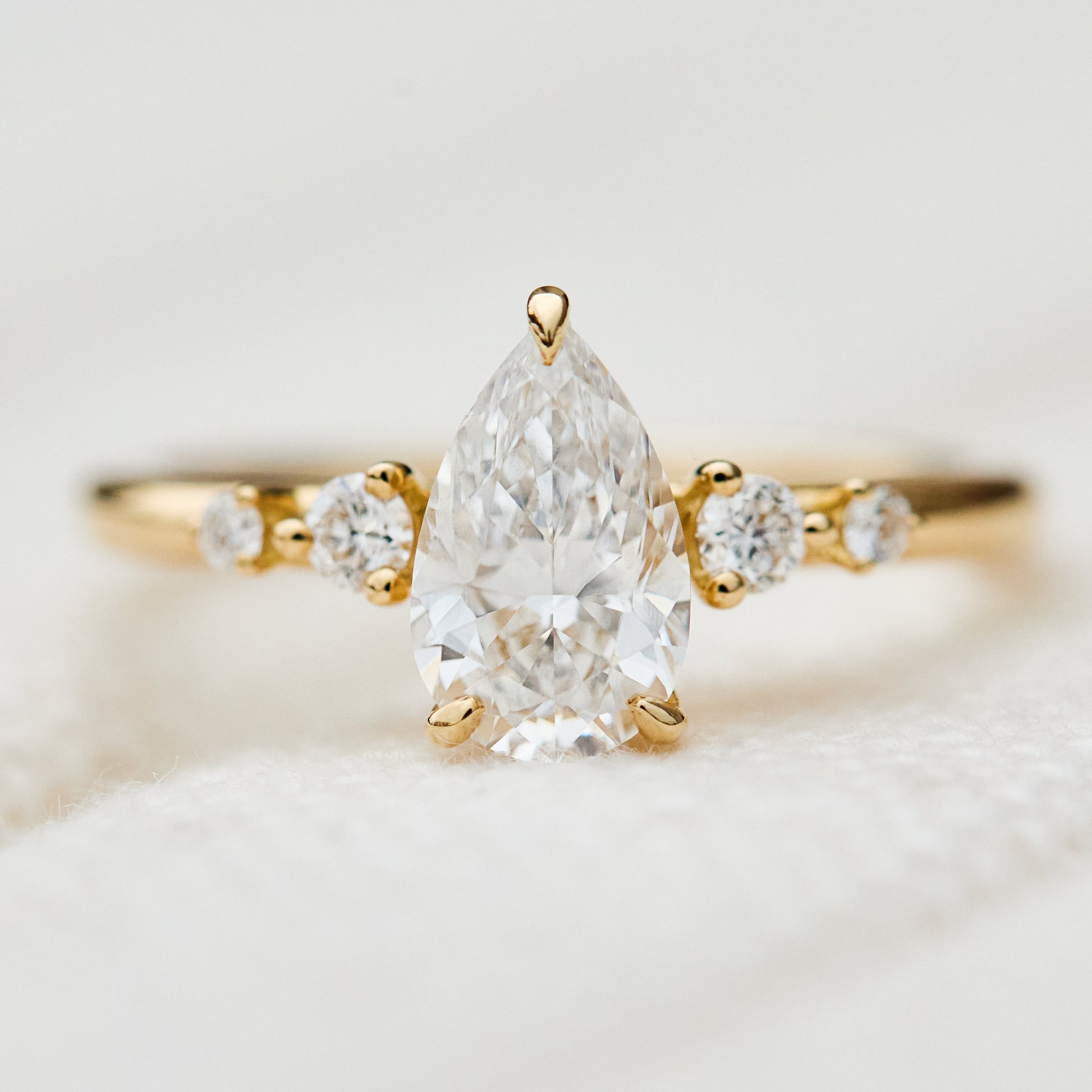 Marquise Shaped Three Stone Lab Grown Diamond Engagement Ring