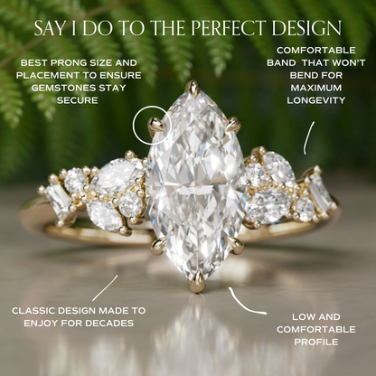 Marquise Shaped Three Stone Lab Grown Diamond Engagement Ring