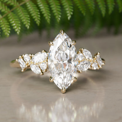 Marquise Shaped Three Stone Lab Grown Diamond Engagement Ring