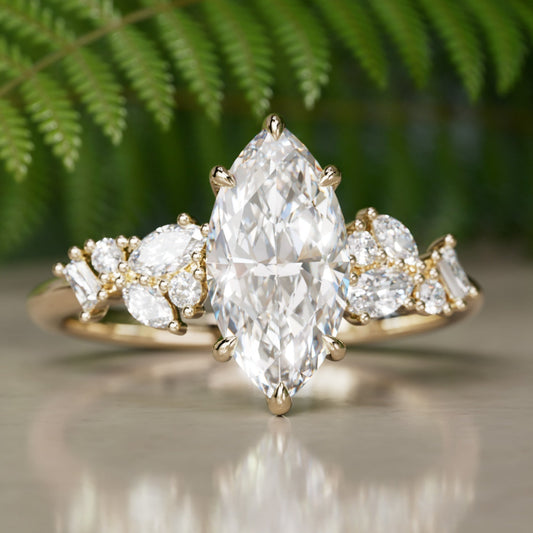 Marquise Shaped Three Stone Lab Grown Diamond Engagement Ring