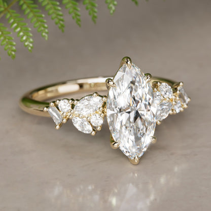 Marquise Shaped Three Stone Lab Grown Diamond Engagement Ring