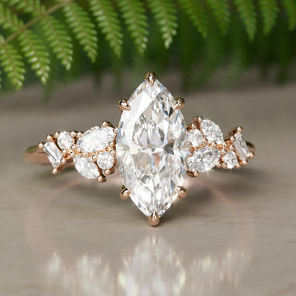 Marquise Shaped Three Stone Lab Grown Diamond Engagement Ring