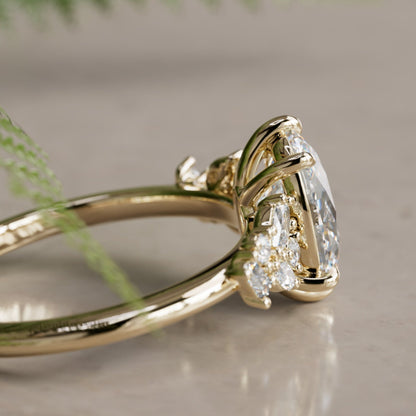 Marquise Shaped Three Stone Lab Grown Diamond Engagement Ring