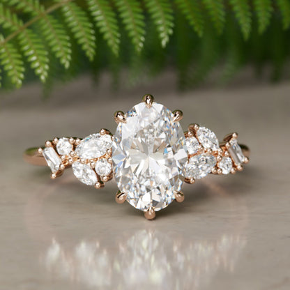 Marquise Shaped Three Stone Lab Grown Diamond Engagement Ring