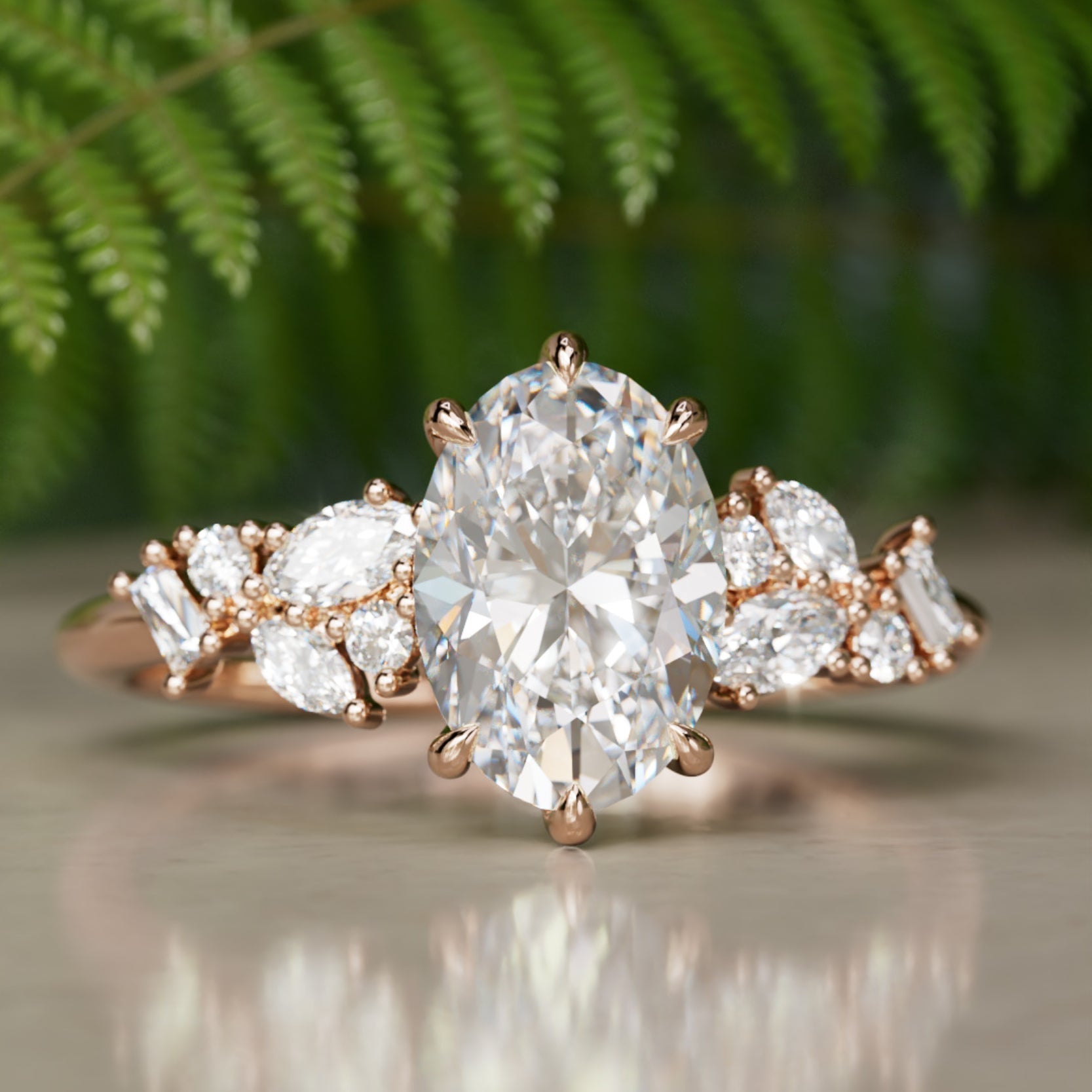 Marquise Shaped Three Stone Lab Grown Diamond Engagement Ring