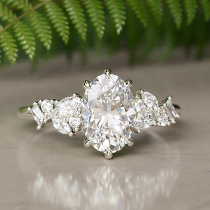 Marquise Shaped Three Stone Lab Grown Diamond Engagement Ring