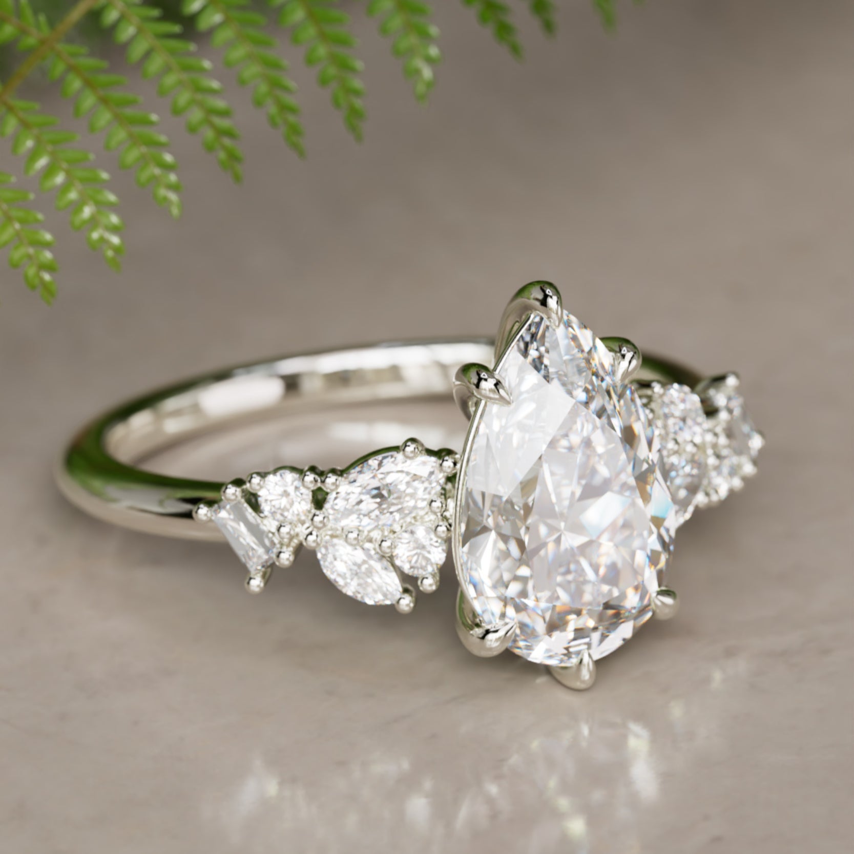 Marquise Shaped Three Stone Lab Grown Diamond Engagement Ring