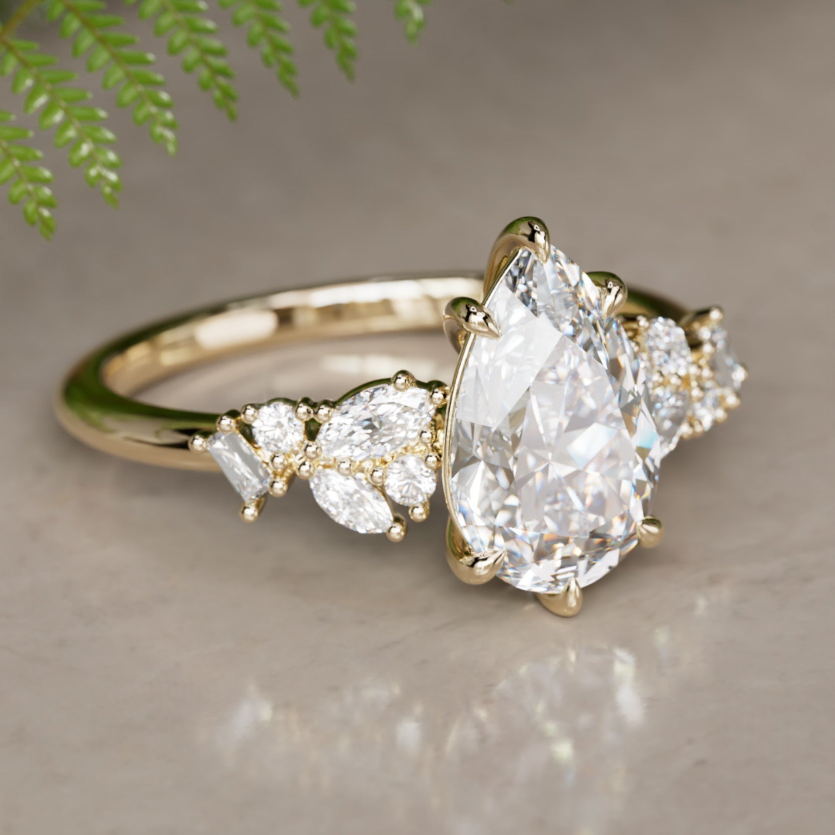 Marquise Shaped Three Stone Lab Grown Diamond Engagement Ring