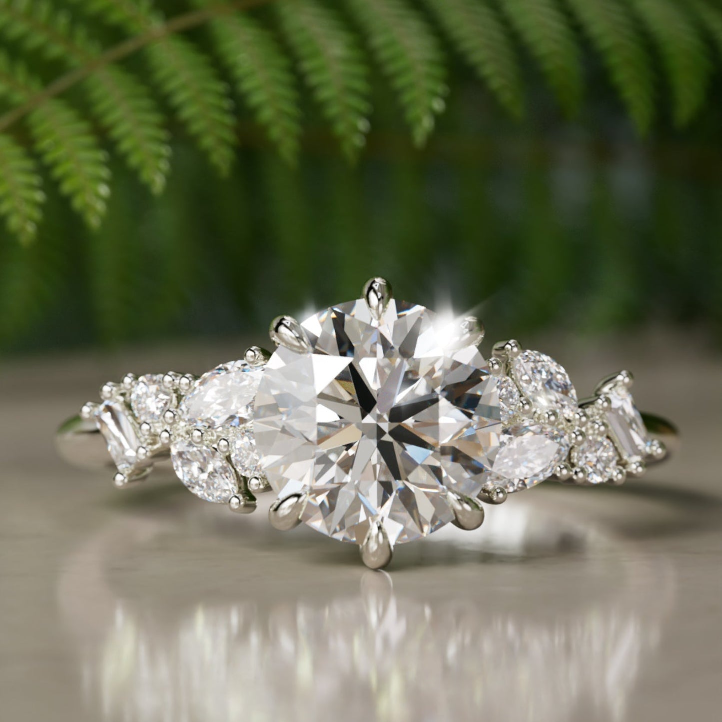 Marquise Shaped Three Stone Lab Grown Diamond Engagement Ring